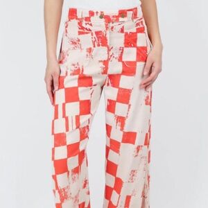 NWT $560 Sz 1 S Raquel Allegra Tripoli Orange Cream Wide Leg Pants
